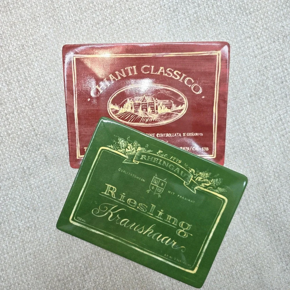 Cape Craftsmen Ceramic Wine Label Coasters Set/8 Angela Staehling Vintage Look